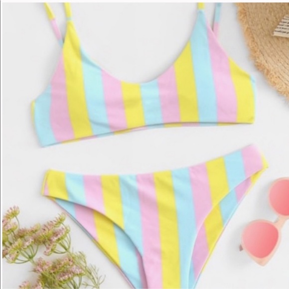 pastel striped bathing suit